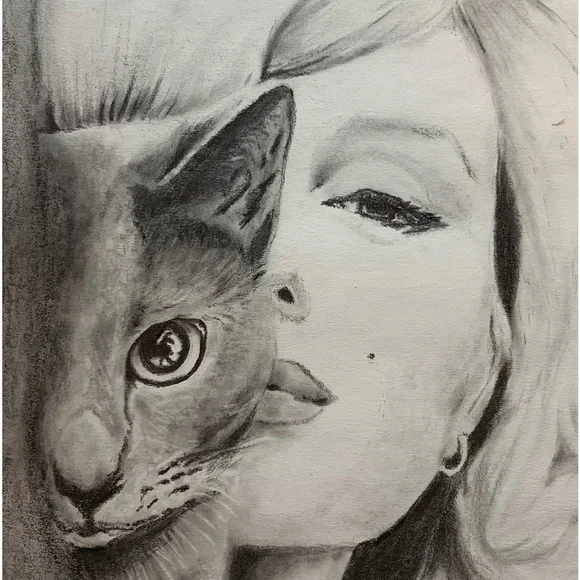 My sketch of Marilyn & Cat 9x12 Strathmore paper - unframed - Picture 1 of 3